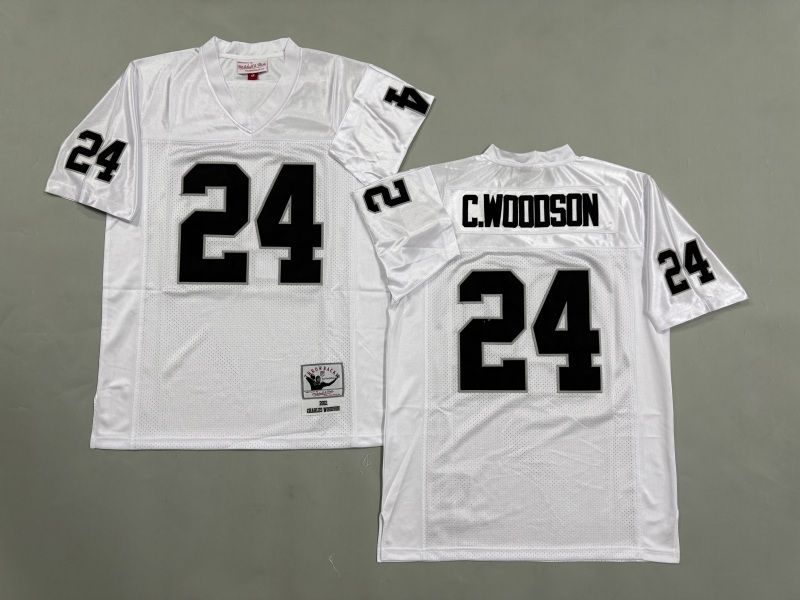 Men 2025 Nike Oakland Raiders #24 Woodson white Throwback Limited NFL Jersey style 001